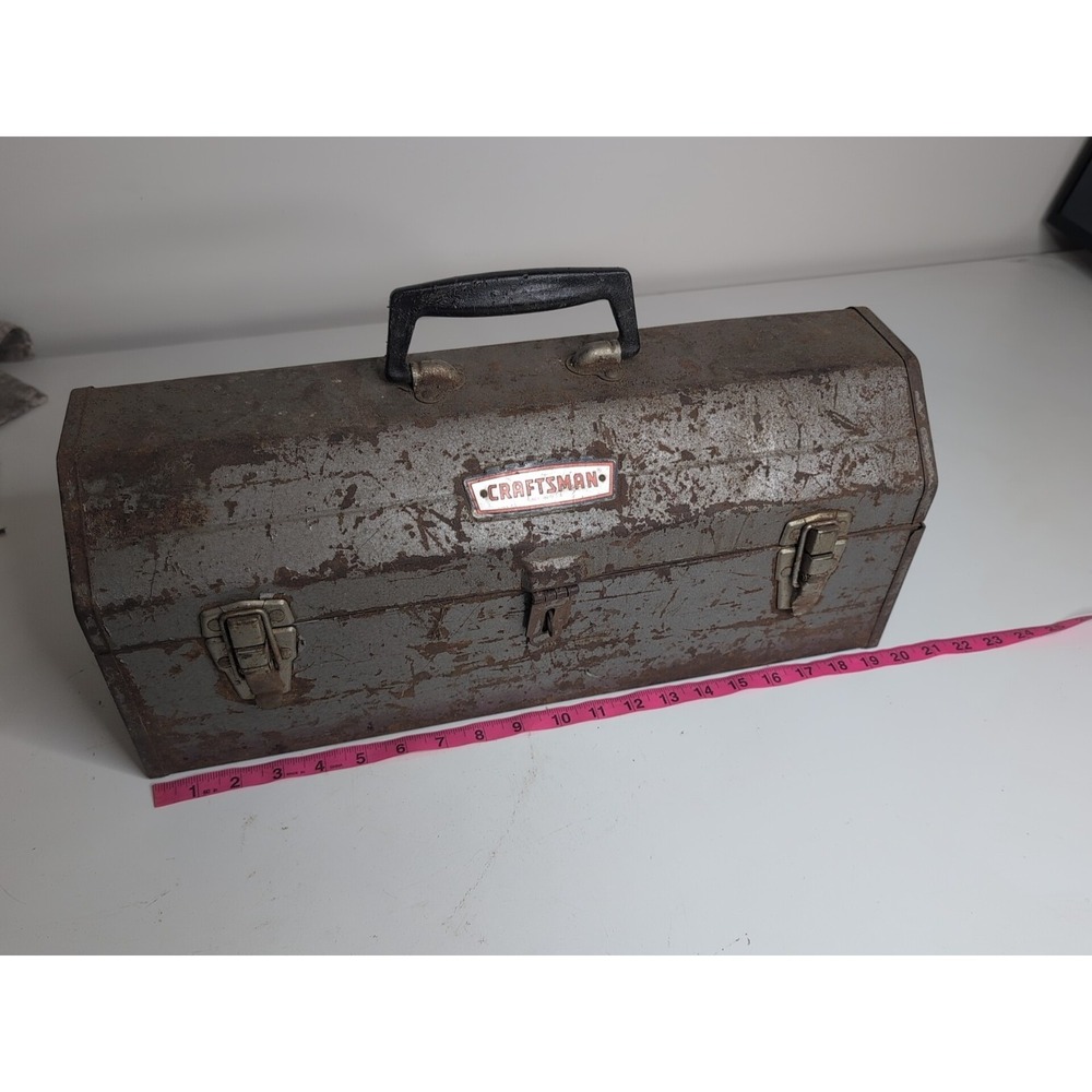 Vintage 20" Craftsman Tombstone Style Metal Tool Box - Made in USA!